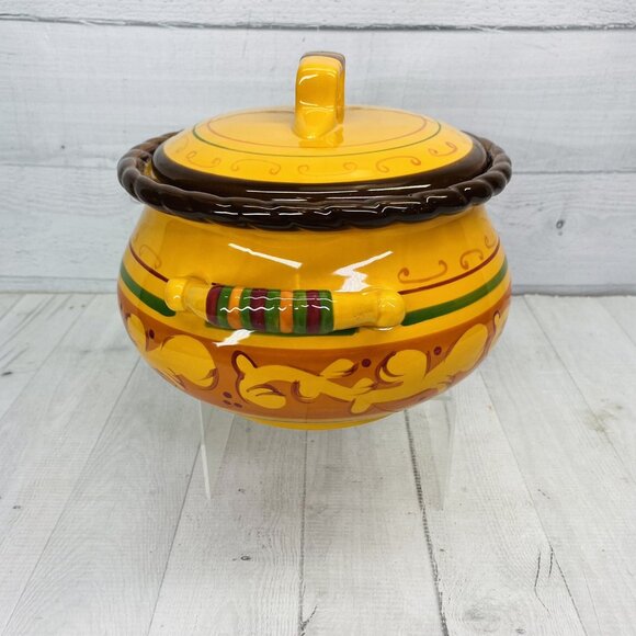 Celebrating Home TUSCAN  Oven Safe Stoneware 4 qt Bean Pot Handle Casserole Dish - Picture 4 of 12